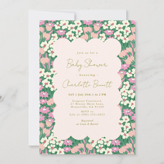 Invitation Baby shower Floral de Boho rose rétro (Devant)