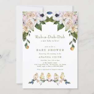 Invitation Baby shower floral de canard jaune Rub-A-Dub-Dub