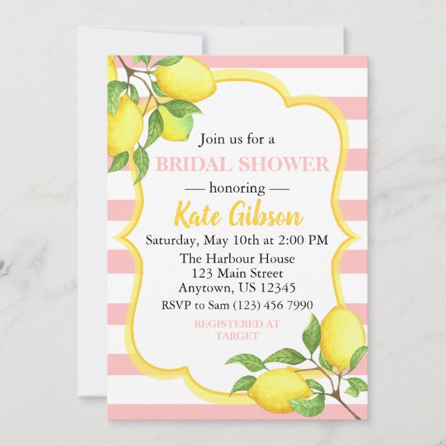 Invitation Baby shower floral de citron rose et jaune (Devant)