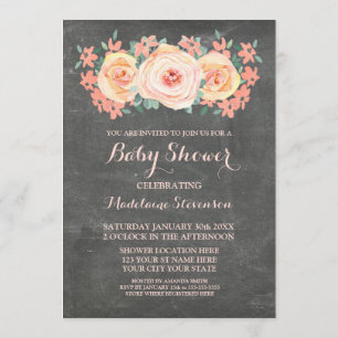 Invitation Baby shower floral de couleur d'eau de la pêche en