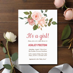 Invitation Baby shower floral de couleur Rose clair