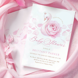 Invitation Baby shower floral de cygne rose
