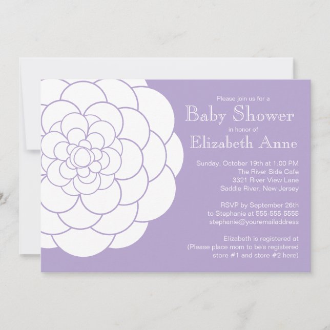 Invitation Baby shower floral de fille de fleur pourpre (Devant)