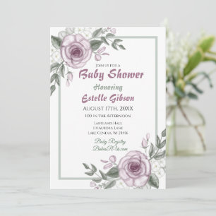 Invitation Baby shower floral de la fille Rose Mauve