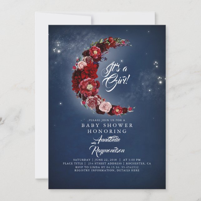 Invitation Baby shower Floral de la Marine et de la Bourgogne (Devant)