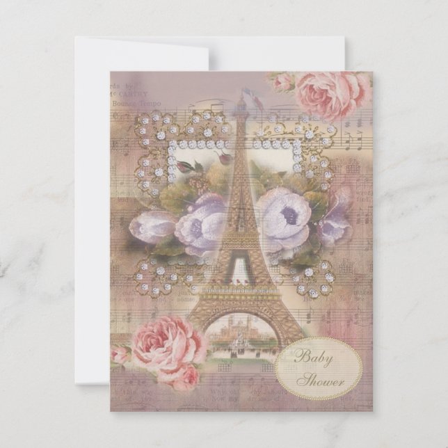 Invitation Baby shower floral de la Tour Eiffel Chic Shabby (Devant)