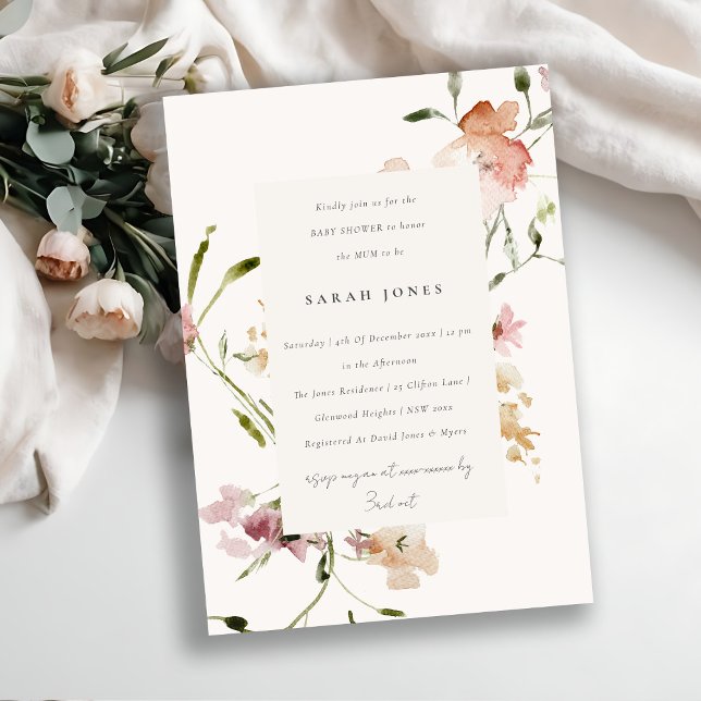 Invitation Baby shower floral de l'aquarelle de prairie (Créateur téléchargé)