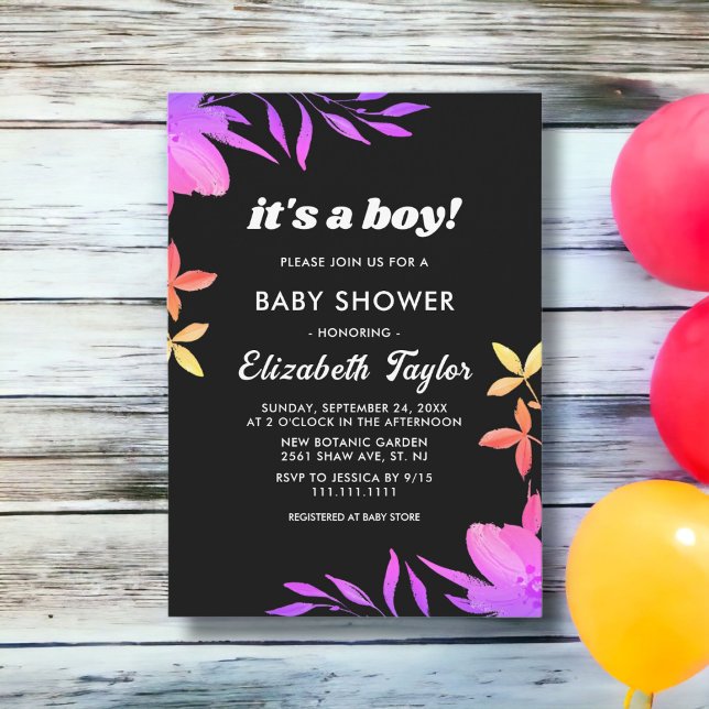 Invitation Baby shower Floral De Nons Noirs Et Blancs (Créateur téléchargé)