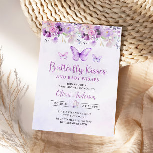 Invitation Baby shower floral de papillon pourpre