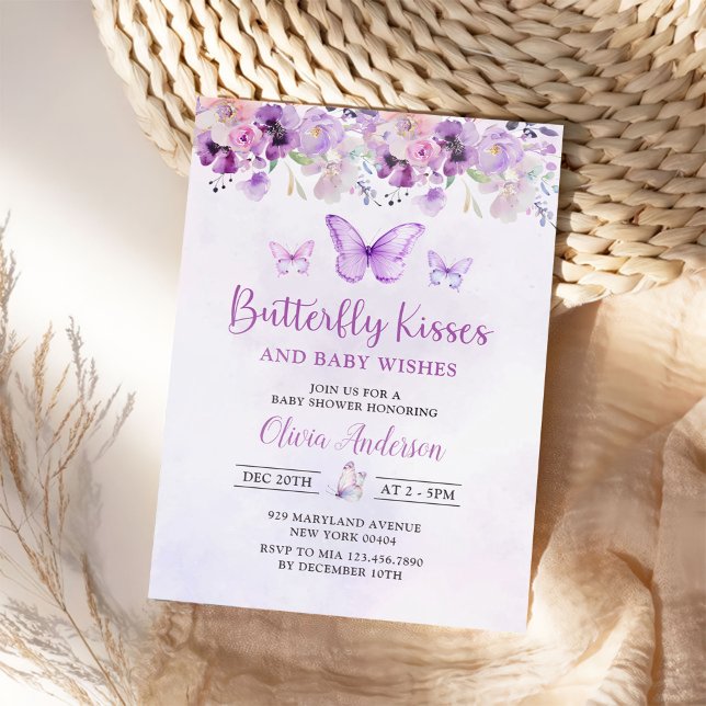 Invitation Baby shower floral de papillon pourpre (Créateur téléchargé)
