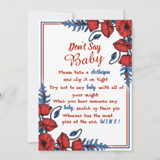Invitation Baby shower floral de pavot ne pas dire bébé signe