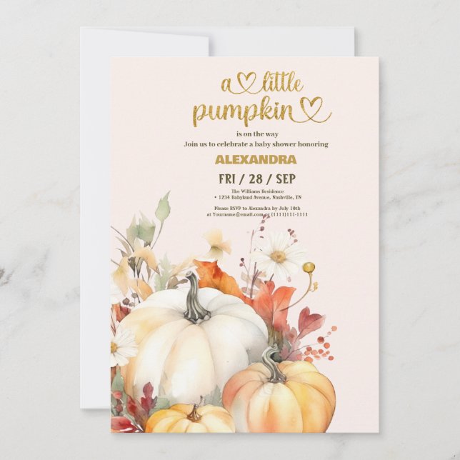 Invitation Baby shower floral de petite citrouille (Devant)
