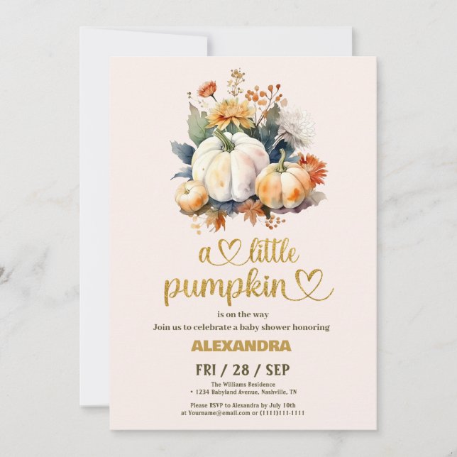 Invitation Baby shower floral de petite citrouille (Devant)