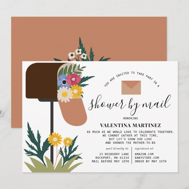 Invitation Baby shower floral de printemps à longue distance (Devant / Derrière)