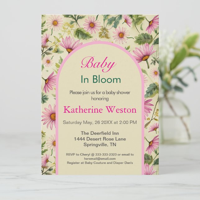 Invitation Baby shower floral de printemps élégant (Debout devant)