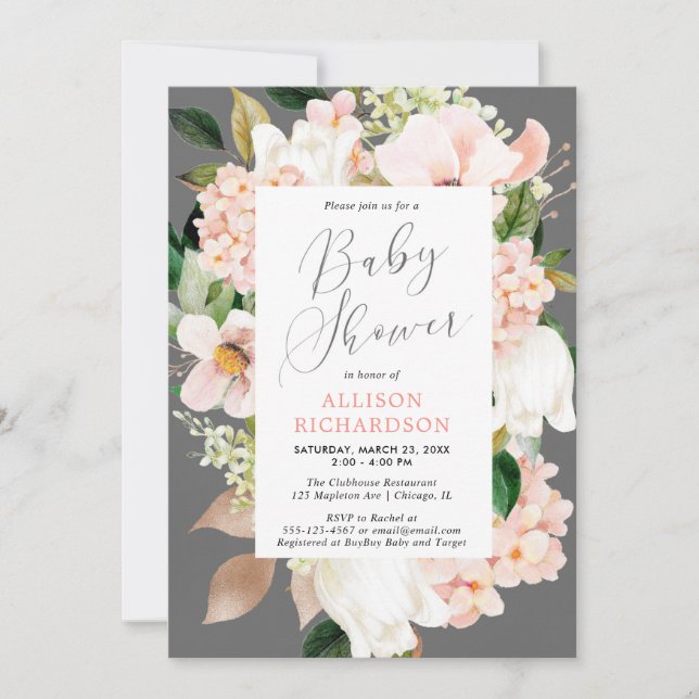 Invitation baby shower floral de printemps rose pâle (Devant)