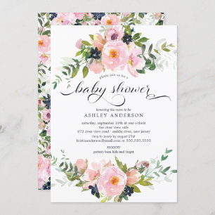 Invitation Baby shower floral de Roses et pivoines