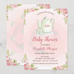 Invitation Baby shower floral de théière mignonne