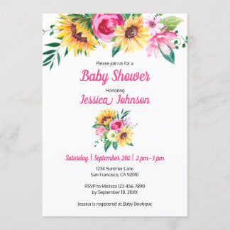 Invitation Baby shower floral de tournesol
