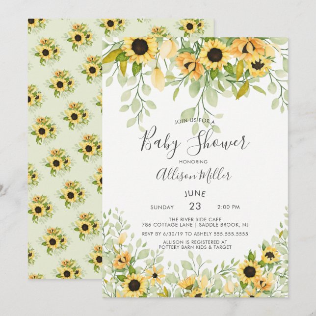 Invitation Baby shower floral de tournesol jaune d'automne (Devant / Derrière)