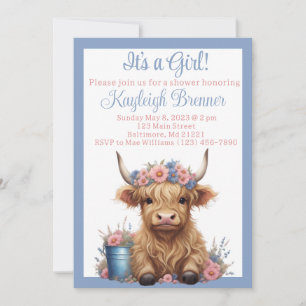 Invitation Baby shower floral de vache Highland