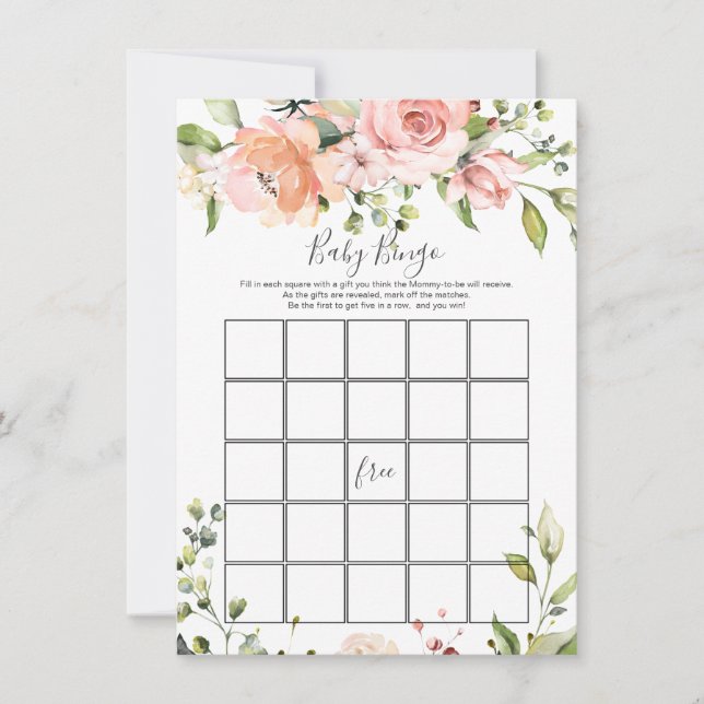 Invitation Baby shower Floral de verdure Bingo Game Invitatio (Devant)