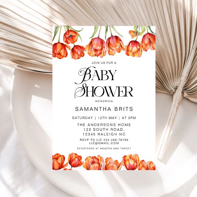 Invitation Baby shower Floral des Tulipes Oranges modernes (Créateur téléchargé)
