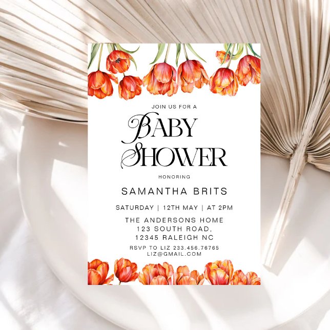 Invitation Baby shower Floral des Tulipes Oranges modernes (Créateur téléchargé)