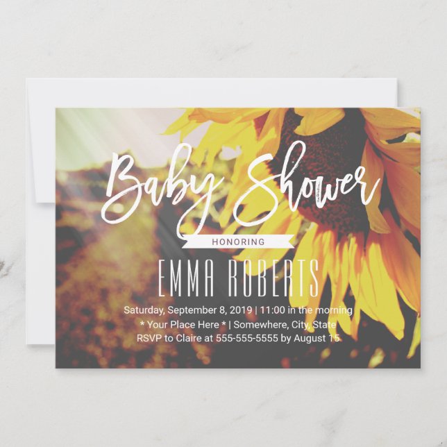 Invitation Baby shower floral d'été de tournesol rustique (Devant)