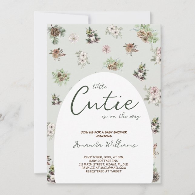 Invitation Baby shower Floral d'hiver (Devant)