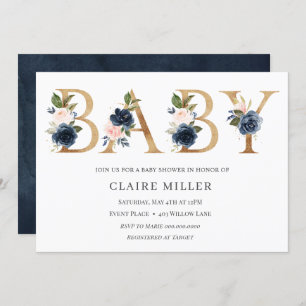 Invitation Baby shower Floral d'or