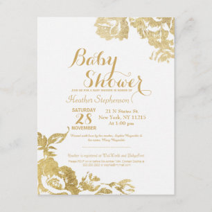 Invitation Baby shower floral d'or de rose moderne simple