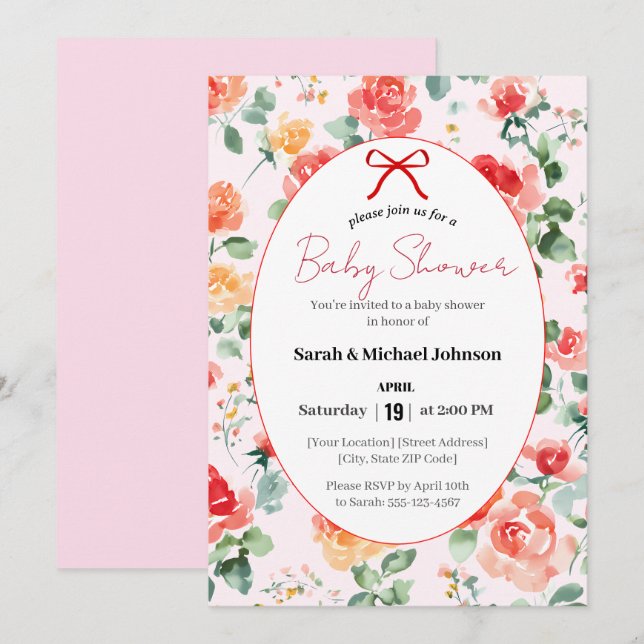 Invitation Baby shower Floral Dream (Devant / Derrière)