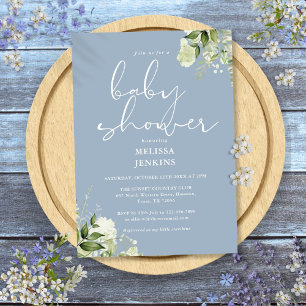 Invitation Baby shower Floral Dusty Blue Boy