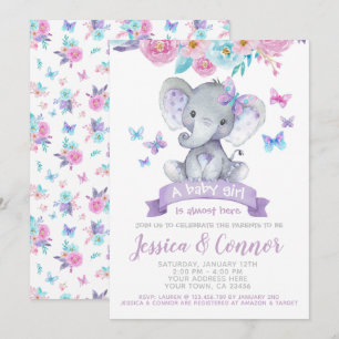 Invitation Baby shower floral éléphant