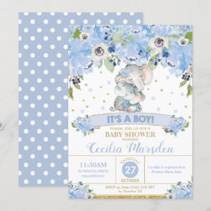 Invitation Baby shower floral éléphant Garçon