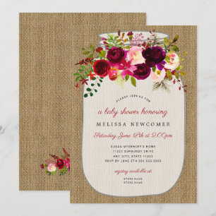 Invitation Baby shower floral en pot de mason rustique