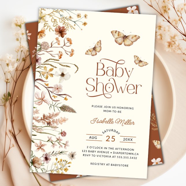 Invitation Baby shower Floral en terre cuite Boho (Boho Floral Terracotta Baby Shower Invitation)