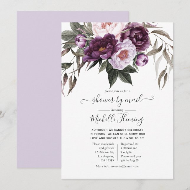 Invitation Baby shower floral en velours profond par courrier (Devant / Derrière)