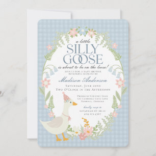 Invitation Baby shower Floral En vichy d'oie soie bleue