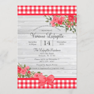 Invitation Baby shower floral En vichy rouge du pays