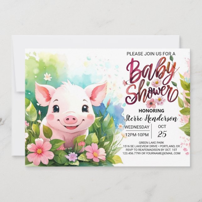 Invitation Baby shower floral enchanté de Piglet Bash (Devant)