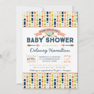 Invitation Baby shower floral et flèches de la tribu Boho