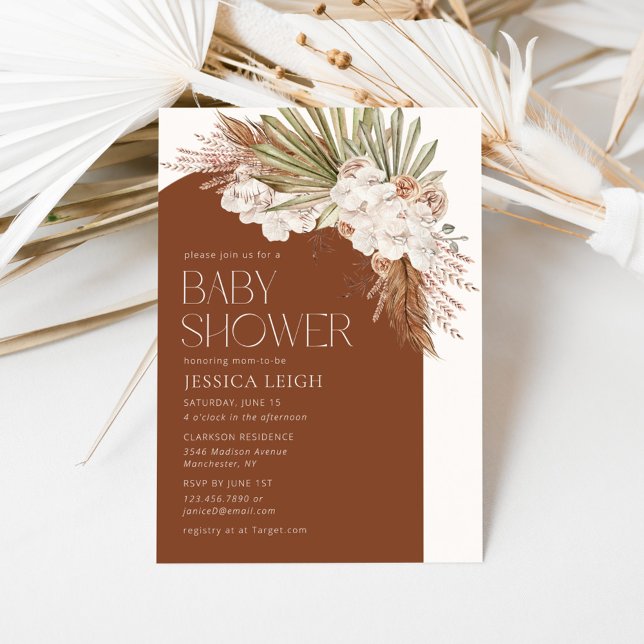 Invitation Baby shower floral et plumes de Bohême (Créateur téléchargé)
