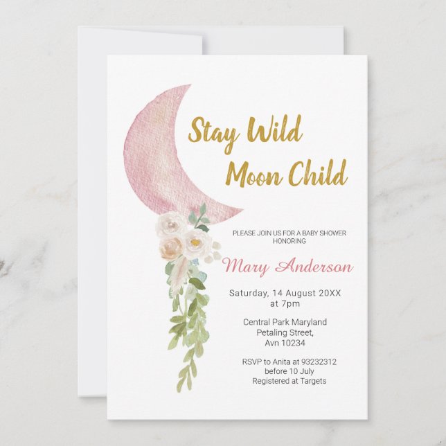 Invitation Baby shower floral et rose pâle (Devant)