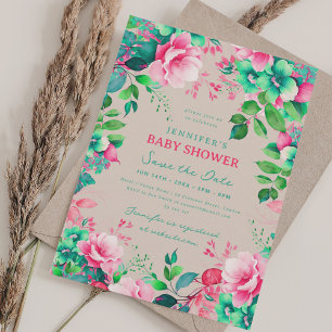 Invitation Baby shower Floral Été Économisez Date Champagne