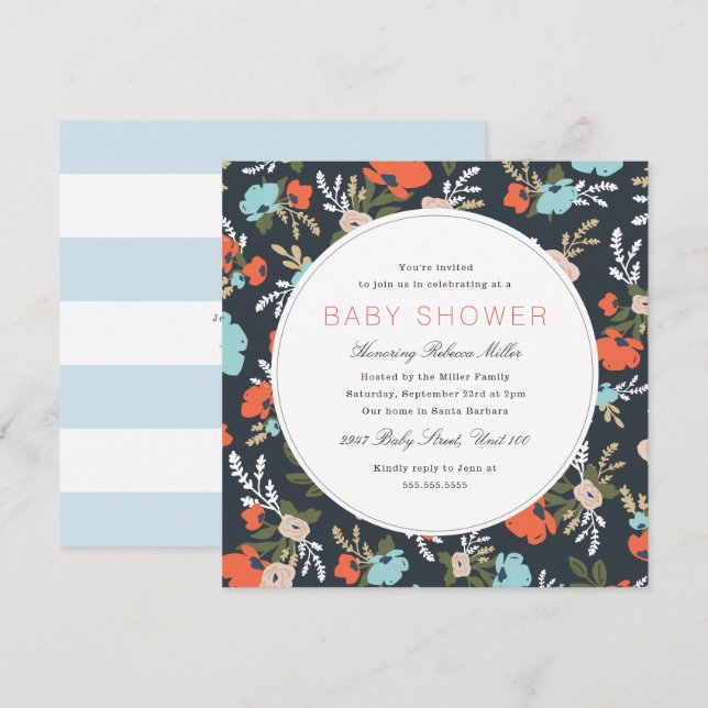 Invitation Baby shower Floral Evelyn (Devant / Derrière)