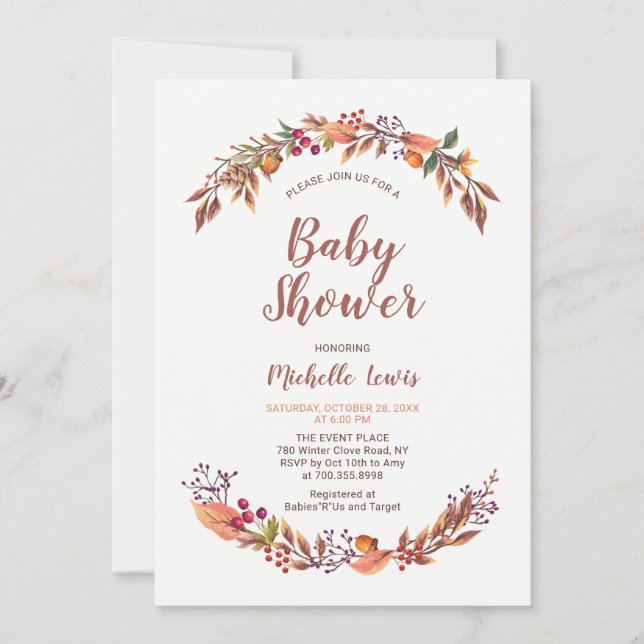 Invitation Baby shower Floral Fall Boy (Devant)