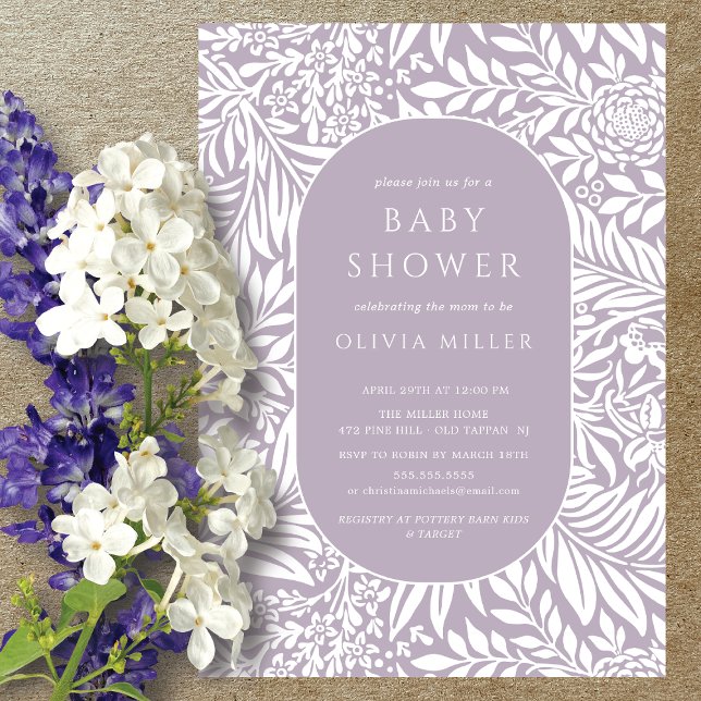 Invitation Baby shower floral feuille lavande (Créateur téléchargé)
