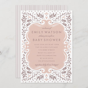 Invitation Baby shower Floral Feuille vintage